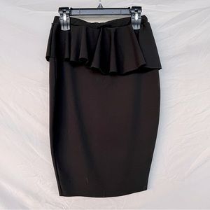 Black asymmetrical ruffle pencil stretch skirt